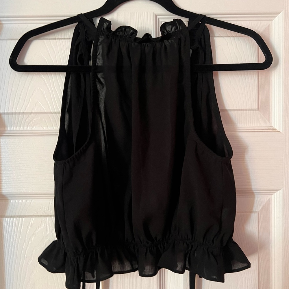 SHEIN Black Ruffled Tie-Halter Crop Top